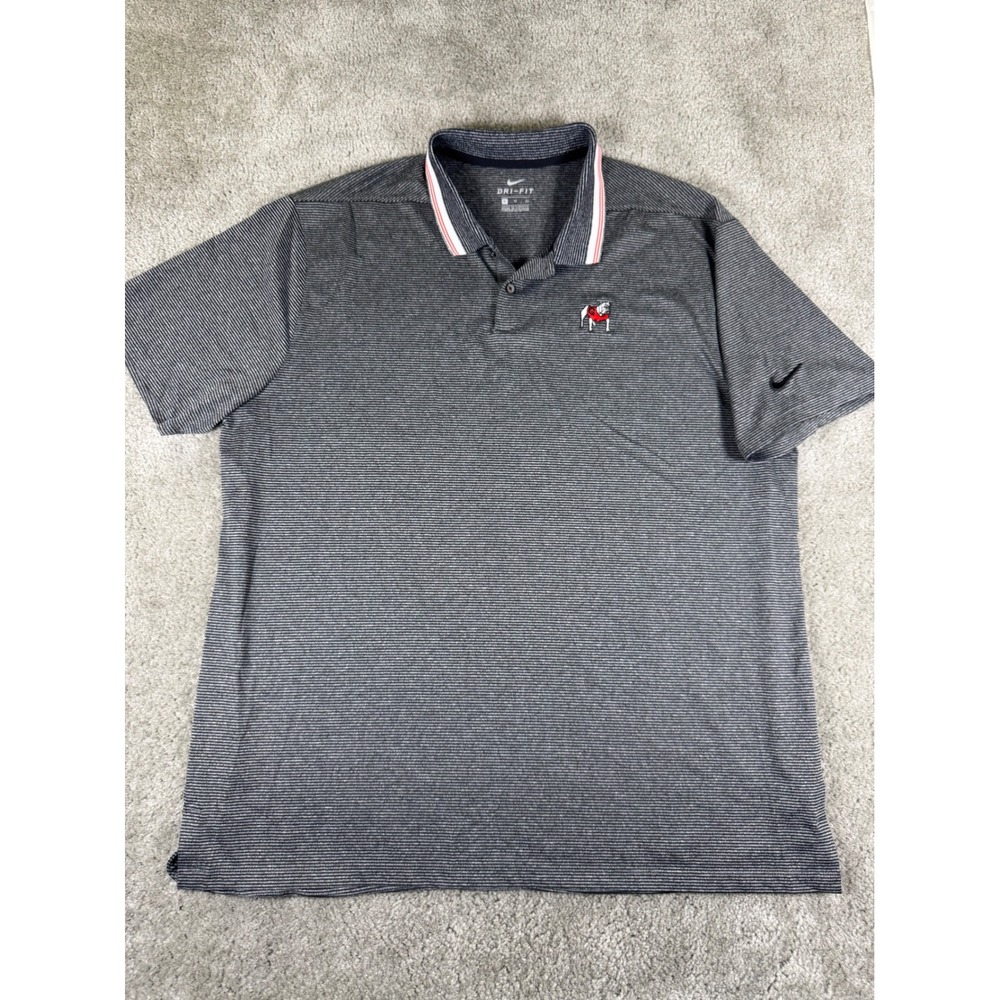 Nike Dri-FIT Georgia Bulldogs Mens XL Polo Shirt Striped Grey NCAA Golf Uga Logo